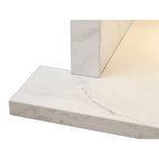 Close up of the hearth corner of the Acantha chamber kit in white marble effect