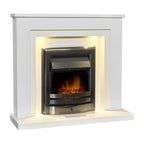 Acantha Dallas White and Grey Marble Fireplace with Vela Fire, 42 Inch, image 2