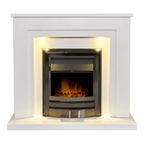 Acantha Dallas White and Grey Marble Fireplace with Vela Fire, 42 Inch
