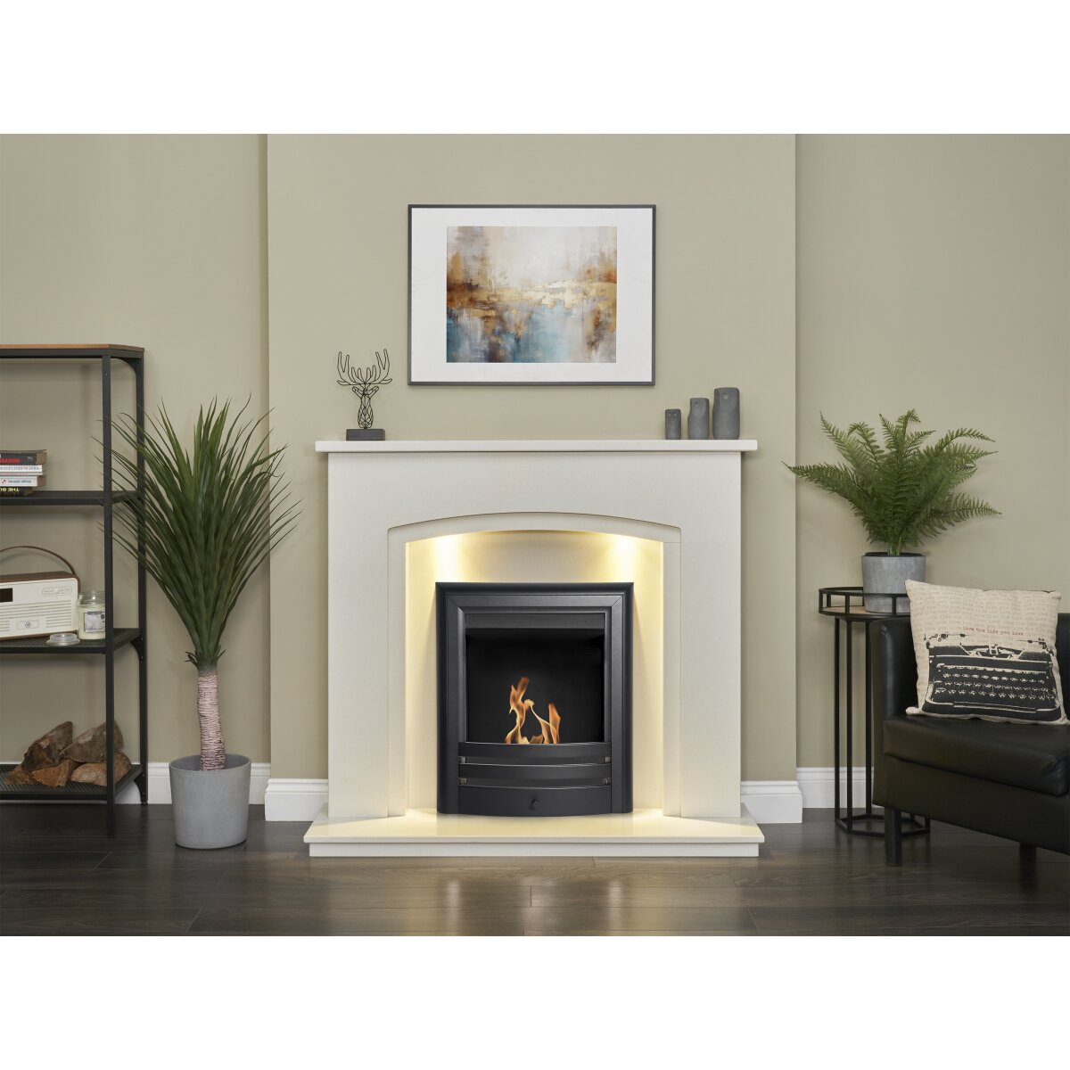 Acantha Granada White Marble Fireplace with Downlights, 48 Inch, image 14