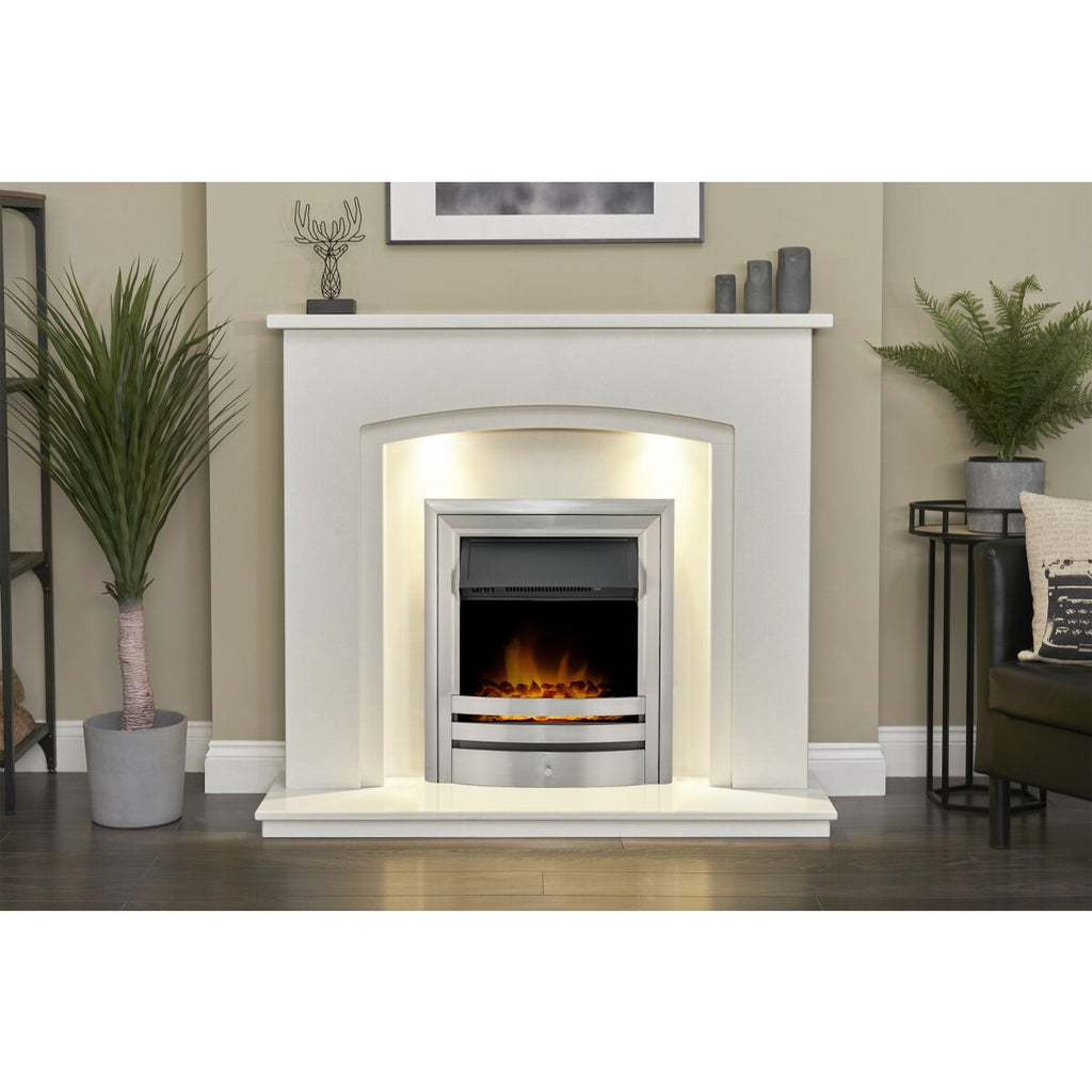 Acantha Granada White Marble Fireplace with Downlights, 48 Inch, image 21