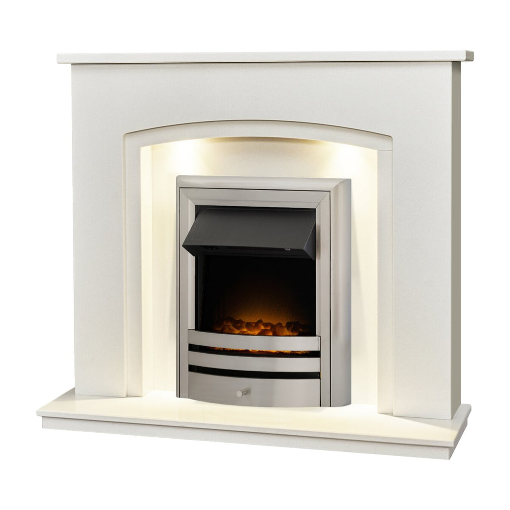 Acantha Granada White Marble Fireplace with Downlights, 48 Inch, image 20