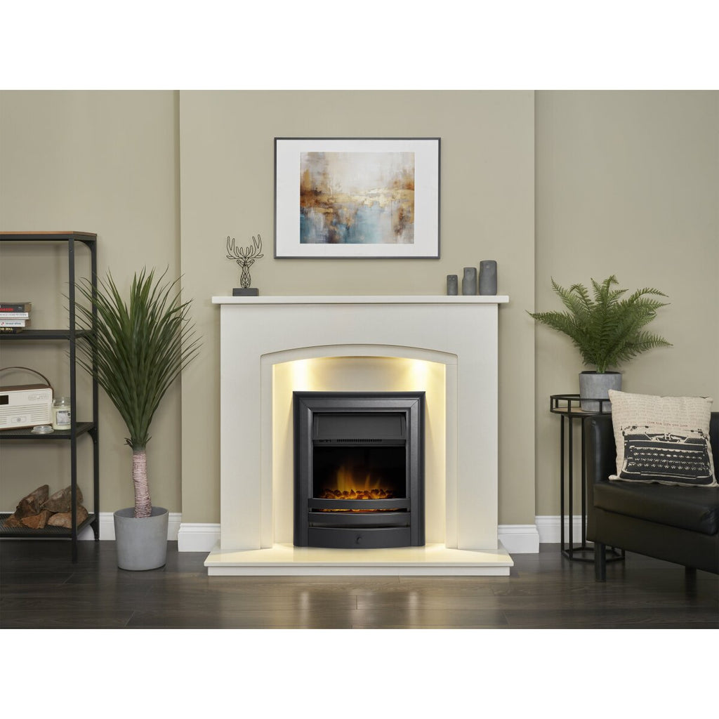 Acantha Granada White Marble Fireplace with Downlights, 48 Inch, image 16