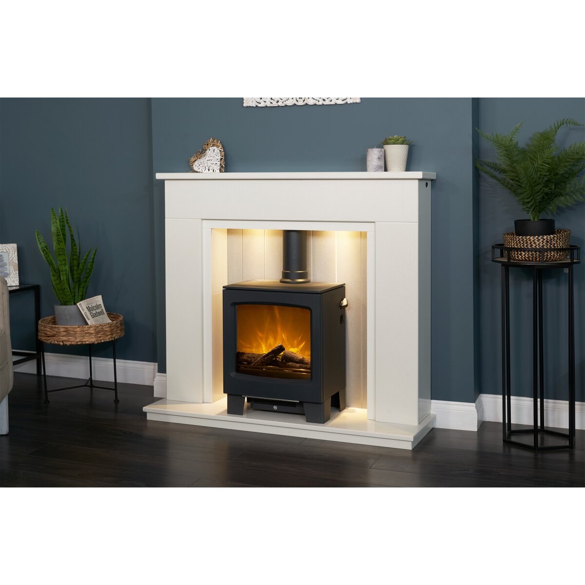 Acantha Larissa White and Grey Marble Stove Fireplace, 48 Inch, image 2
