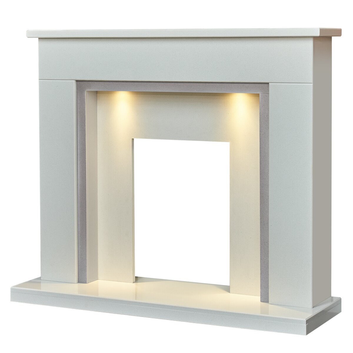 Acantha Maine White and Grey Marble Fireplace with Downlights, 48 Inch, image 5