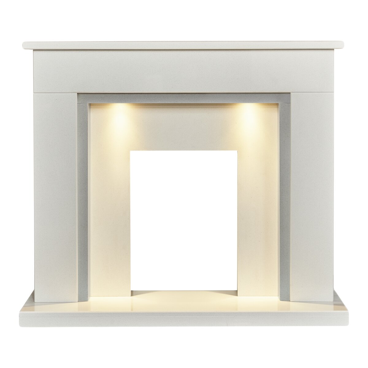 Acantha Maine White and Grey Marble Fireplace with Downlights, 48 Inch