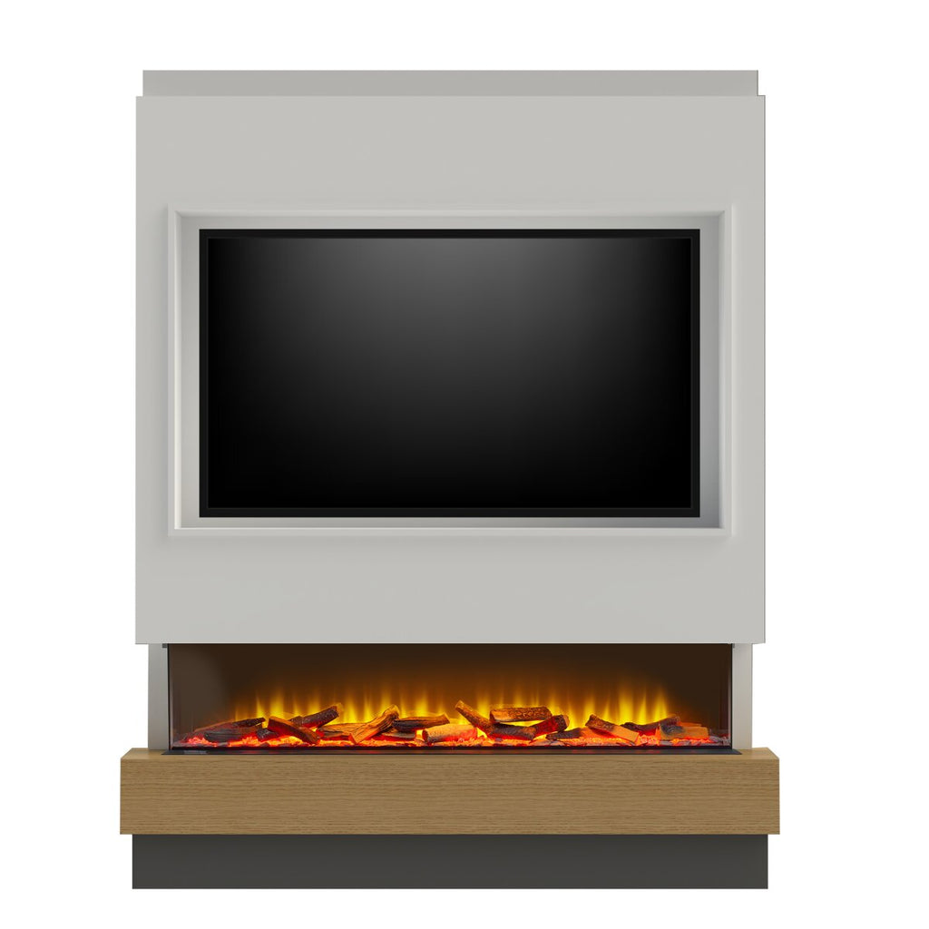 Acantha Matrix Pre-Built Panoramic Media Wall, White and Oak Effect, 2kW, image 2