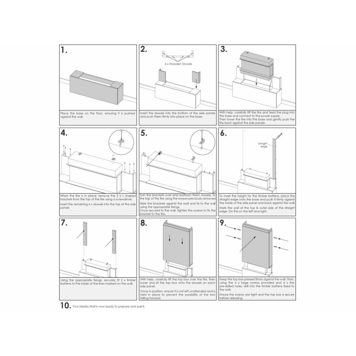 Acantha Matrix Pre-Built Panoramic Media Wall, White and Concrete Effect, image 7