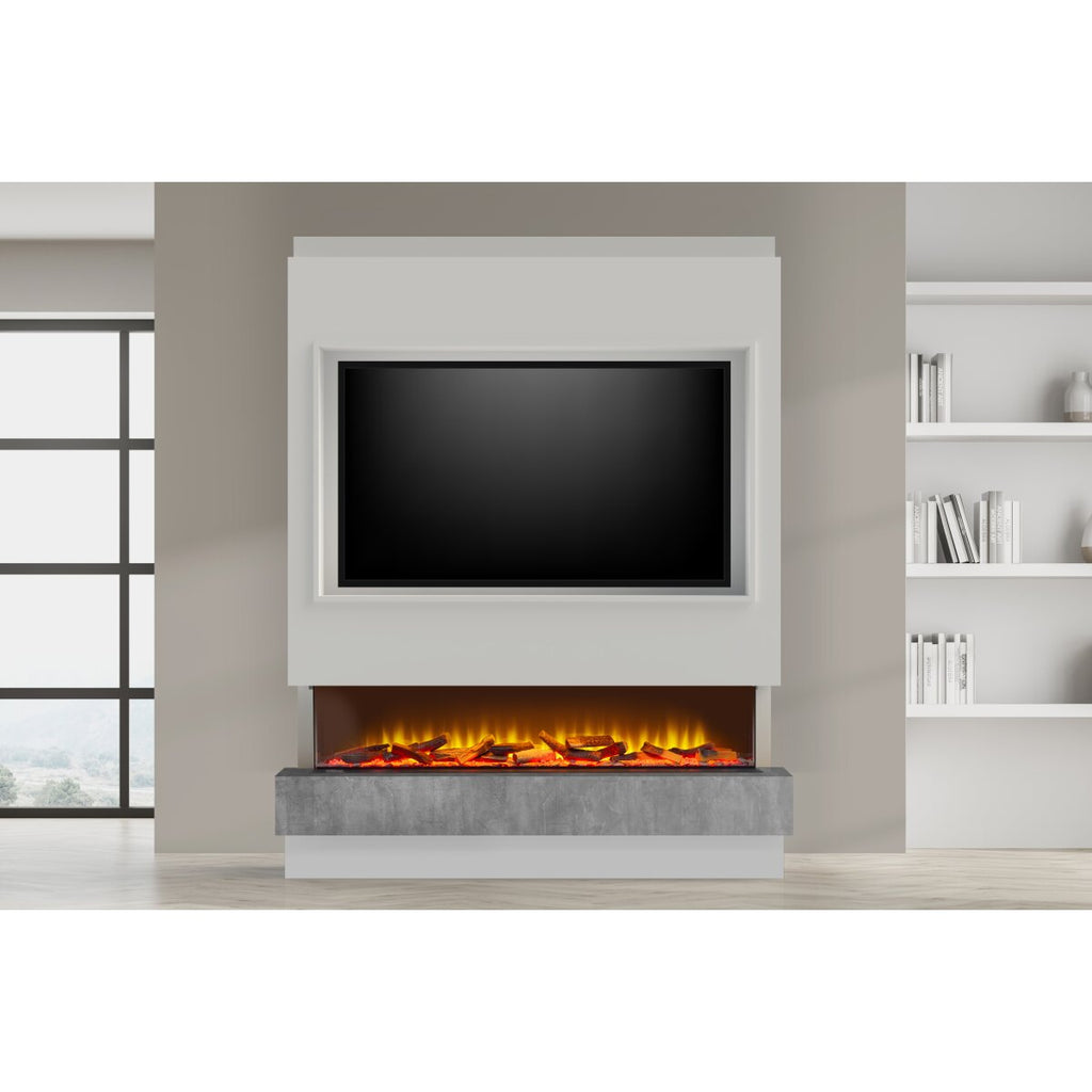 Acantha Matrix Pre-Built Panoramic Media Wall, White and Concrete Effect