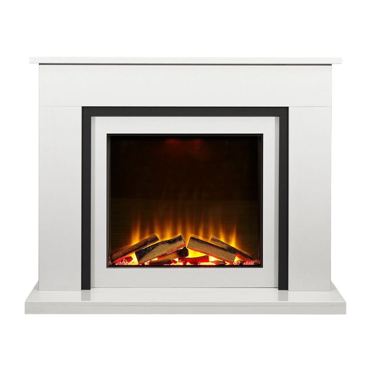 Acantha Milano Marble Electric Fireplace Suite with LED Light Strip, White Marble & Black Granite, 54 Inch