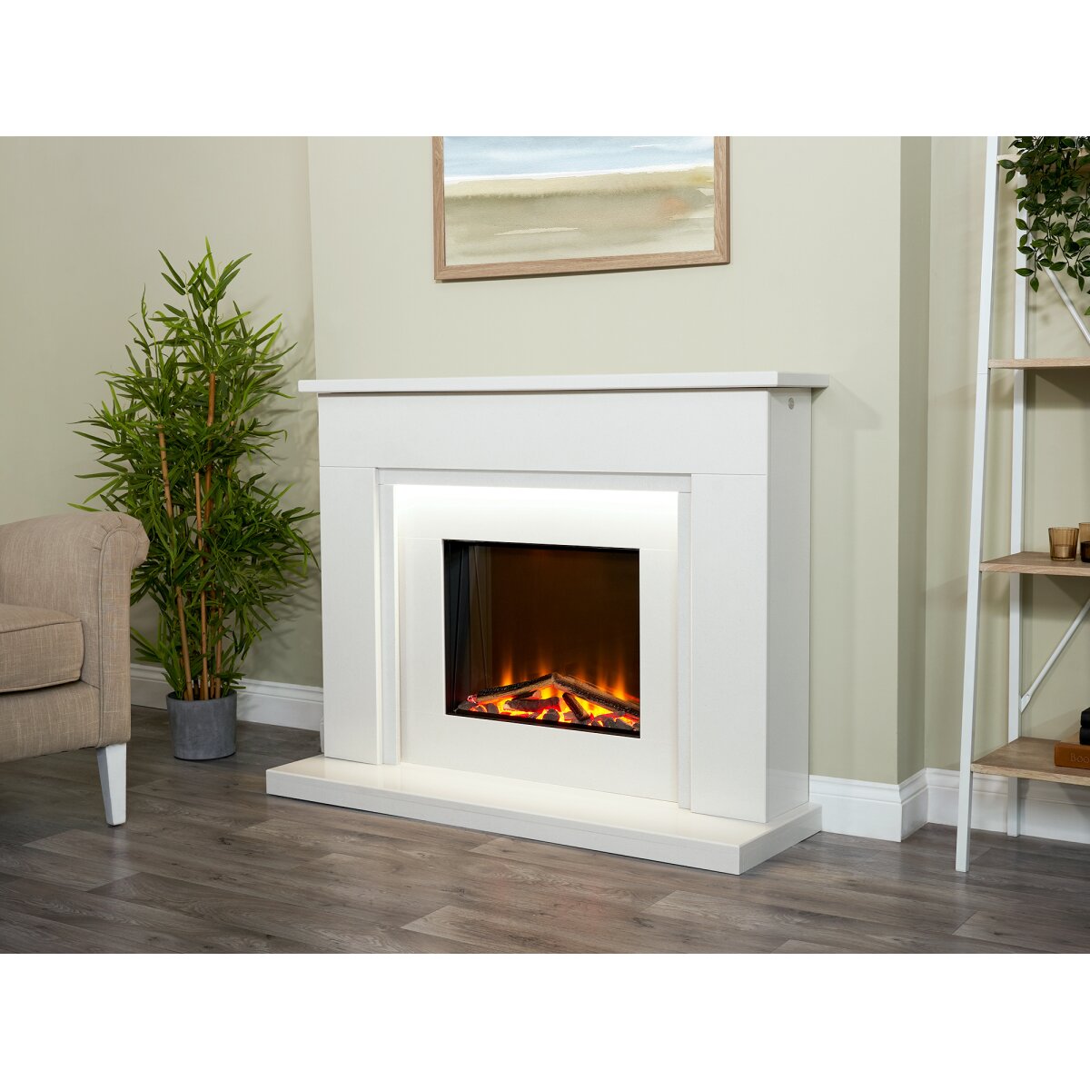 Acantha Milano Marble Electric Fireplace Suite with LED Light Strip, 2kW, image 2