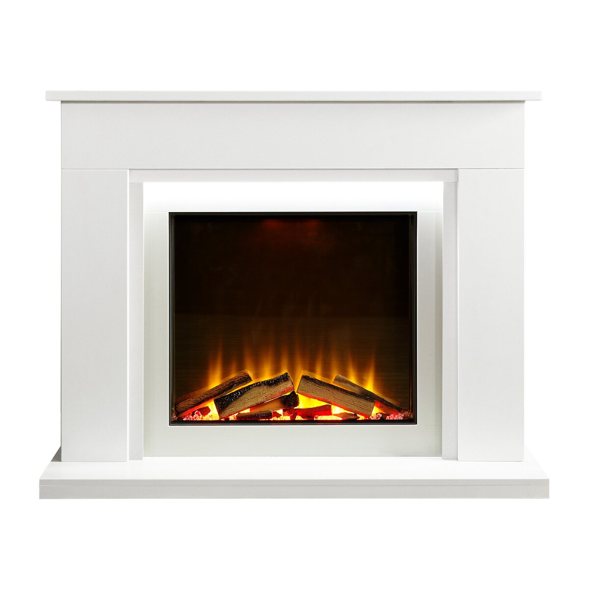 Acantha Milano Marble Electric Fireplace Suite with LED Light Strip, White Marble, 54 Inch
