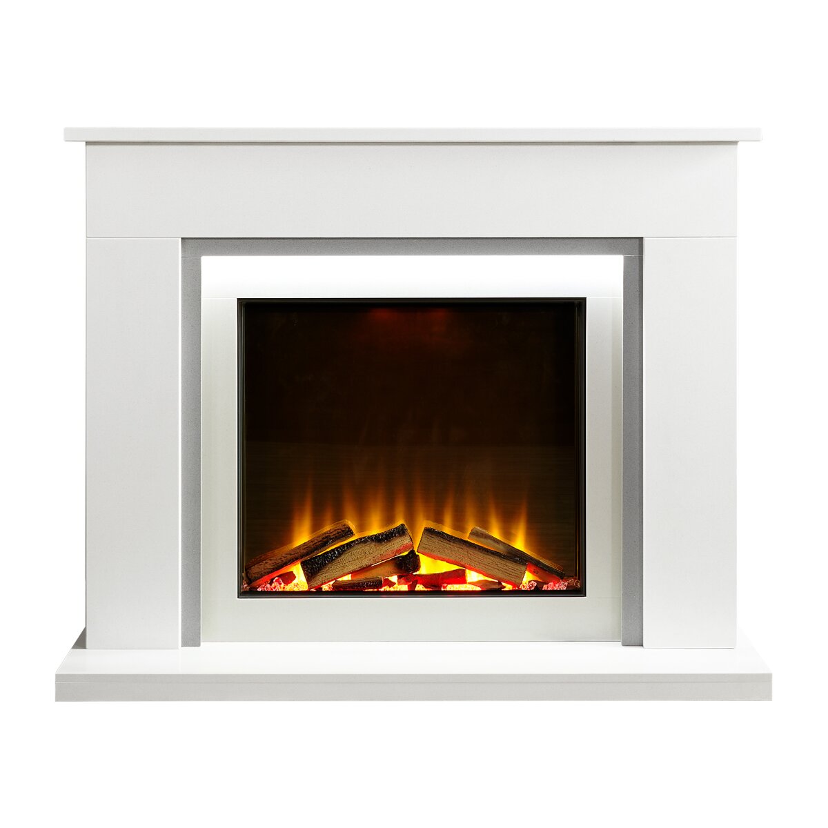 Acantha Milano Marble Electric Fireplace Suite with LED Light Strip, White & Sparkly Grey Marble, 54 Inch