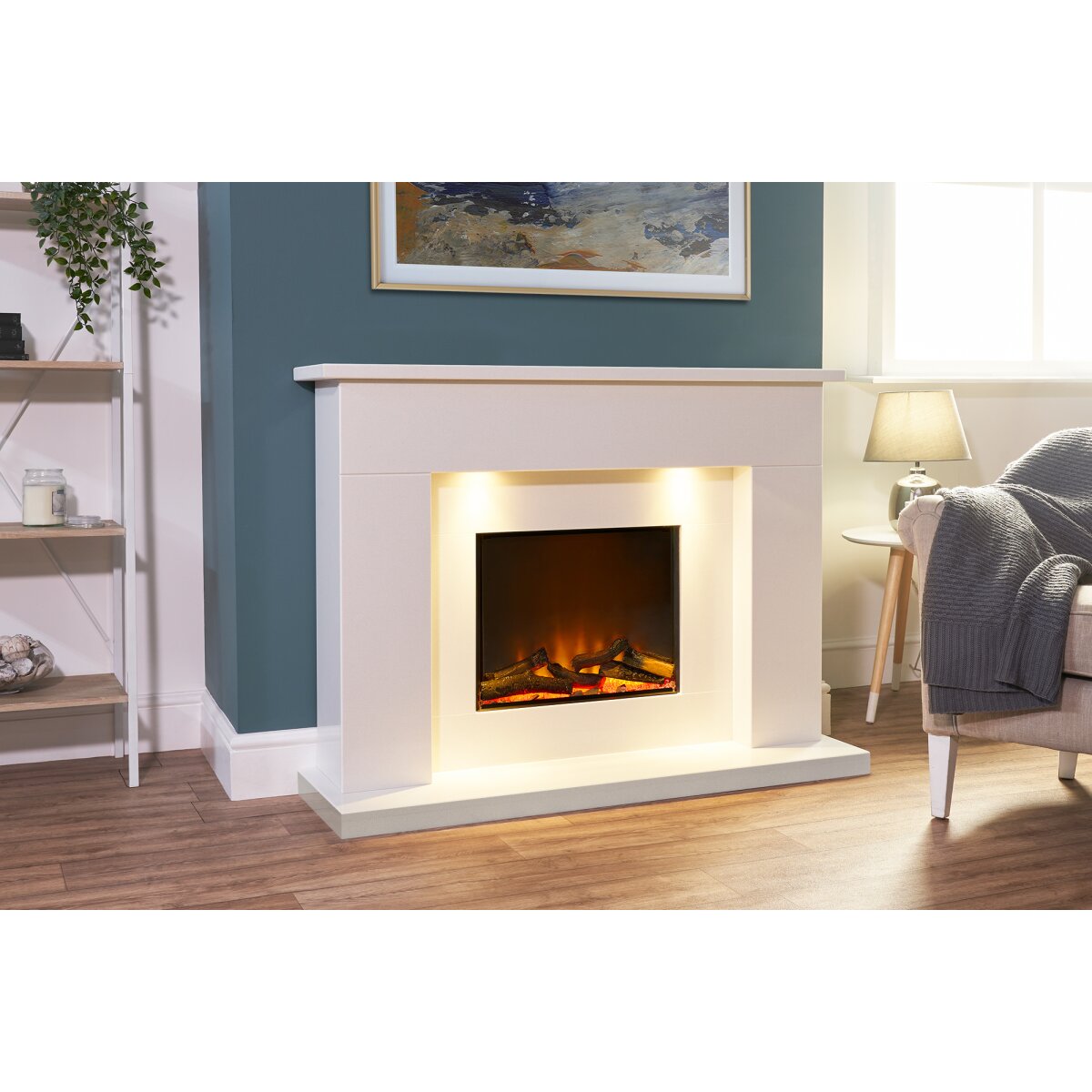 Acantha Minnesota White Marble Electric Fireplace Suite, 50 Inch, 2kW, image 2