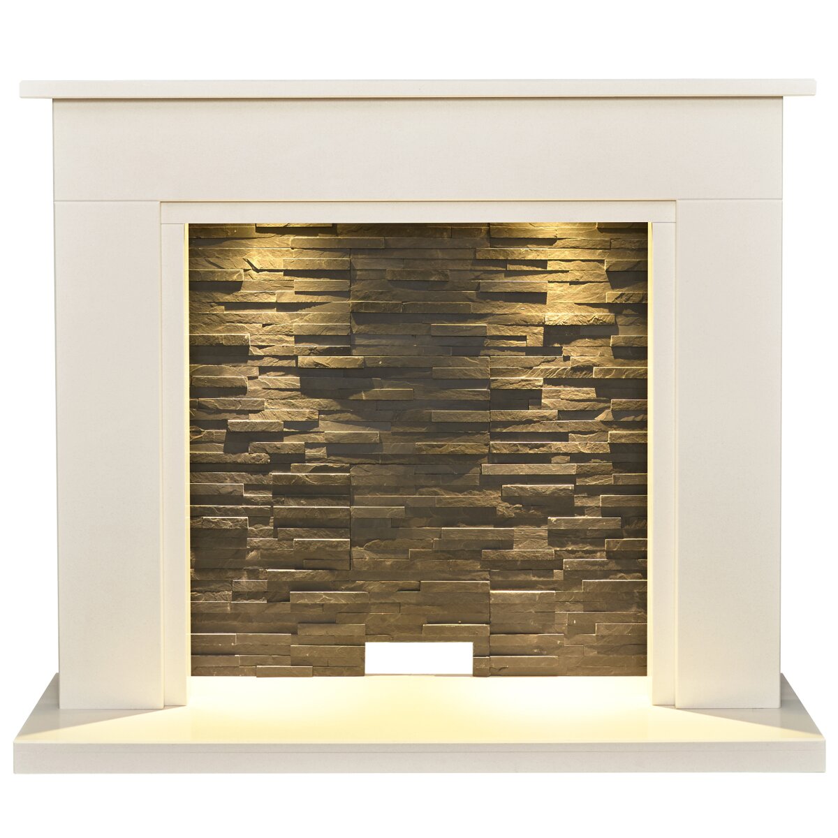 Acantha Miramar White Marble Stove Fireplace with Downlights, Surround only