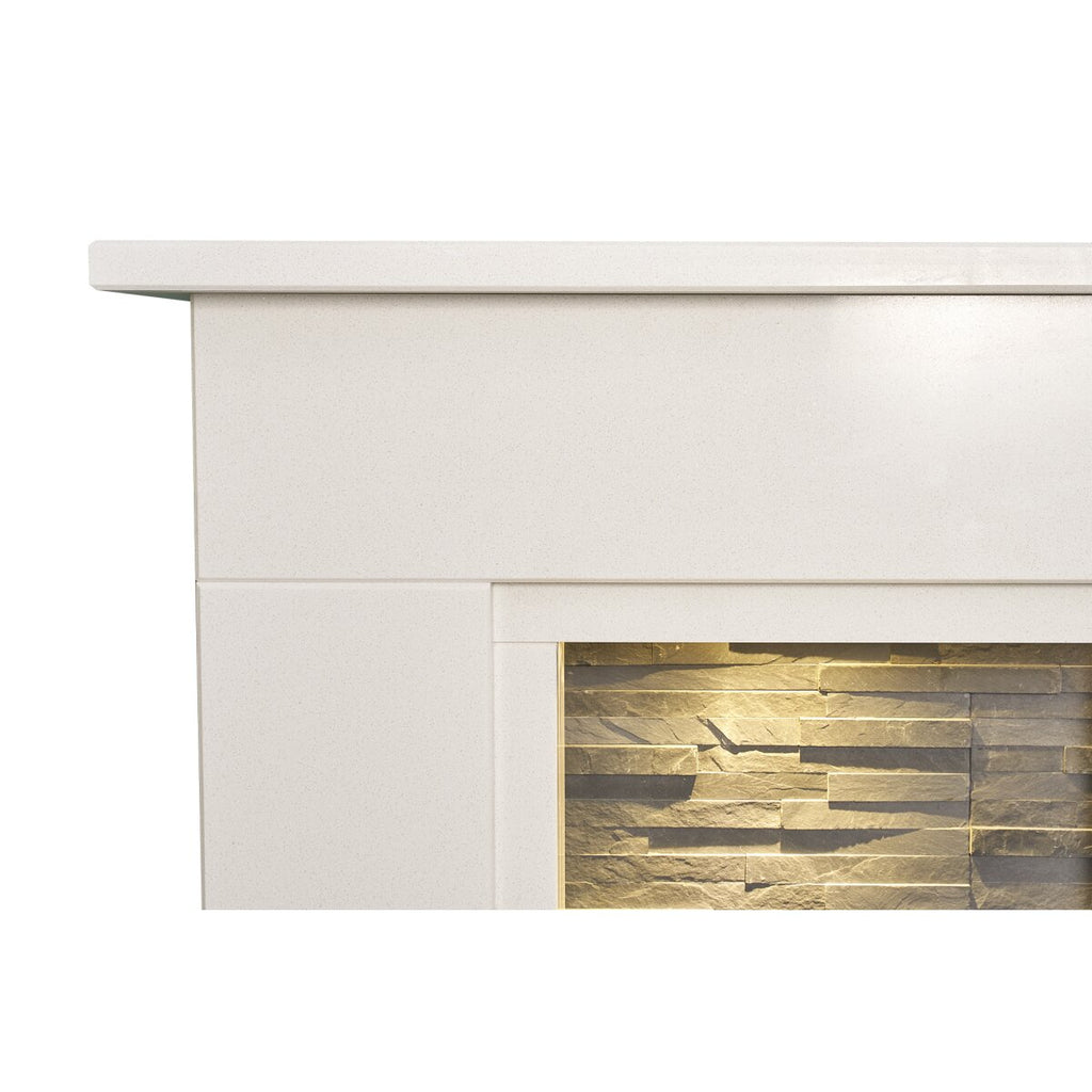 Acantha Miramar White Marble Stove Fireplace with Downlights, 54 Inch, image 4