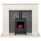 Acantha Miramar White Marble Stove Fireplace with Downlights, 54 Inch, image 12