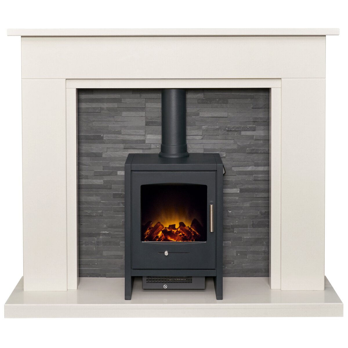 Acantha Miramar White Marble Stove Fireplace with Downlights, 54 Inch, image 12