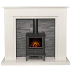 Acantha Miramar White Marble Stove Fireplace with Downlights, 54 Inch, image 14