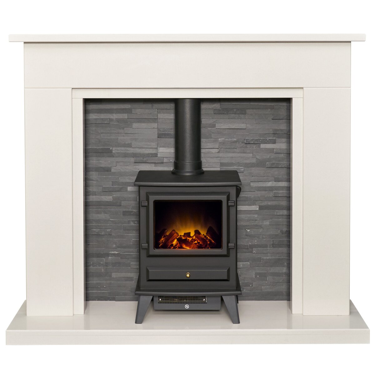 Acantha Miramar White Marble Stove Fireplace with Downlights, 54 Inch, image 14