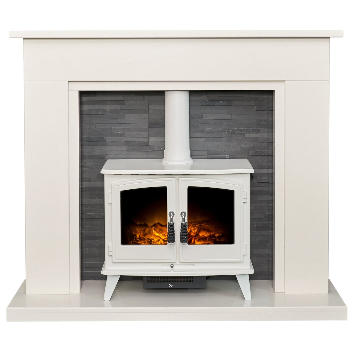 Acantha Miramar White Marble Stove Fireplace with Downlights, 54 Inch, image 16