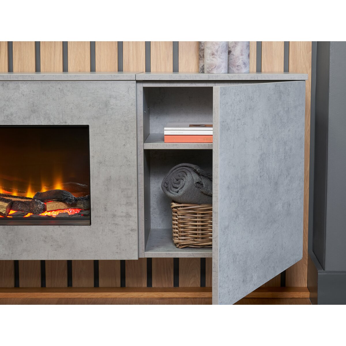 Acantha Orion 91 Inch Floating Electric Media Wall Suite with Cupboards, image 8
