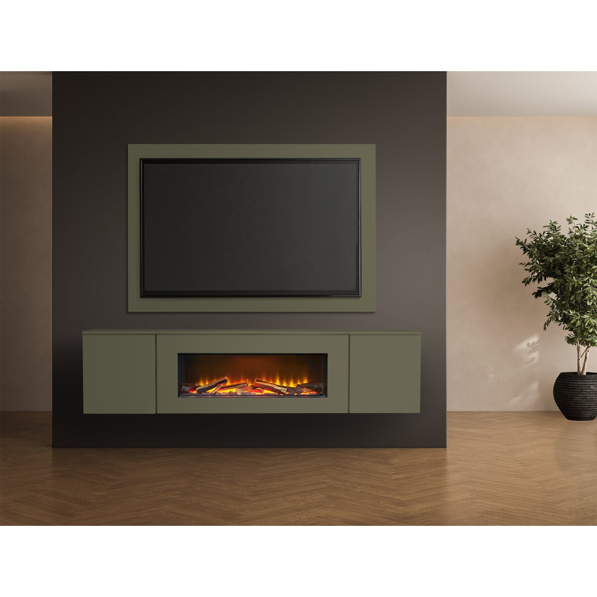 Acantha Orion 91 Inch Floating Media Wall Suite with TV Backboard, Agave Green