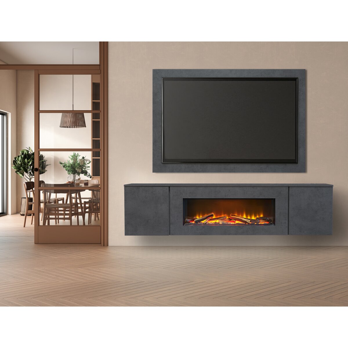 Acantha Orion 91 Inch Floating Media Wall Suite with TV Backboard, Slate Effect
