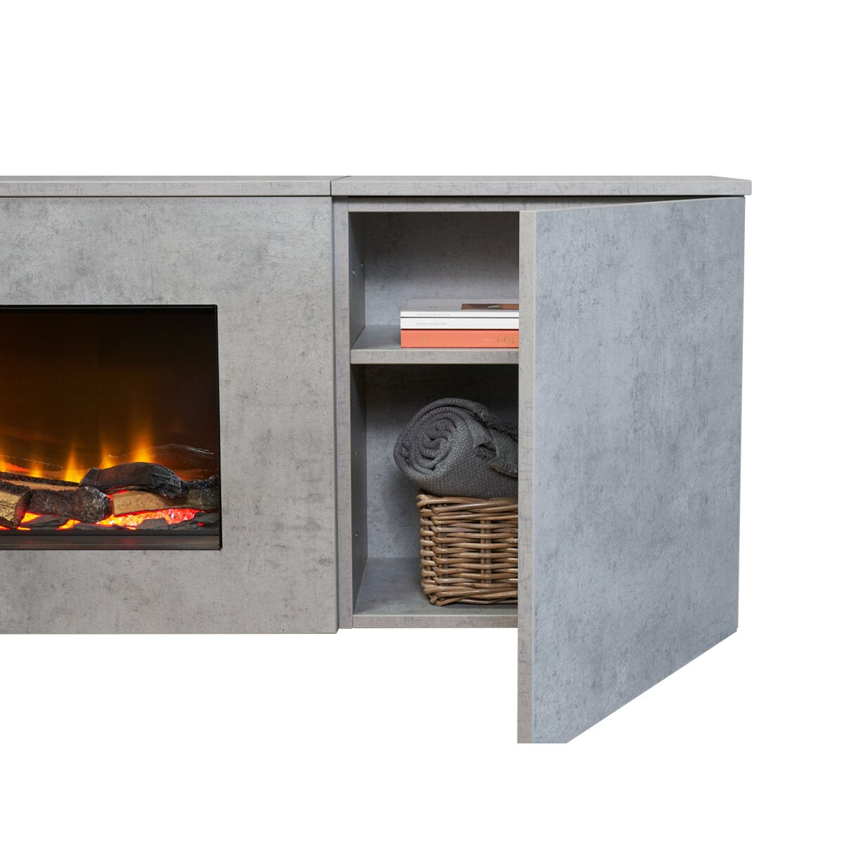 Acantha Orion XO Floating Media Wall Suite with TV Board and Oak Panels, image 12