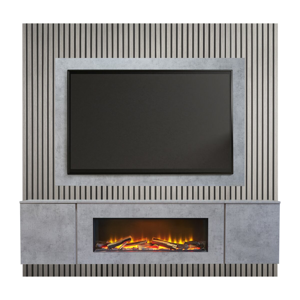Acantha Orion XO Floating Media Wall Suite with TV Board and Oak Panels, image 11