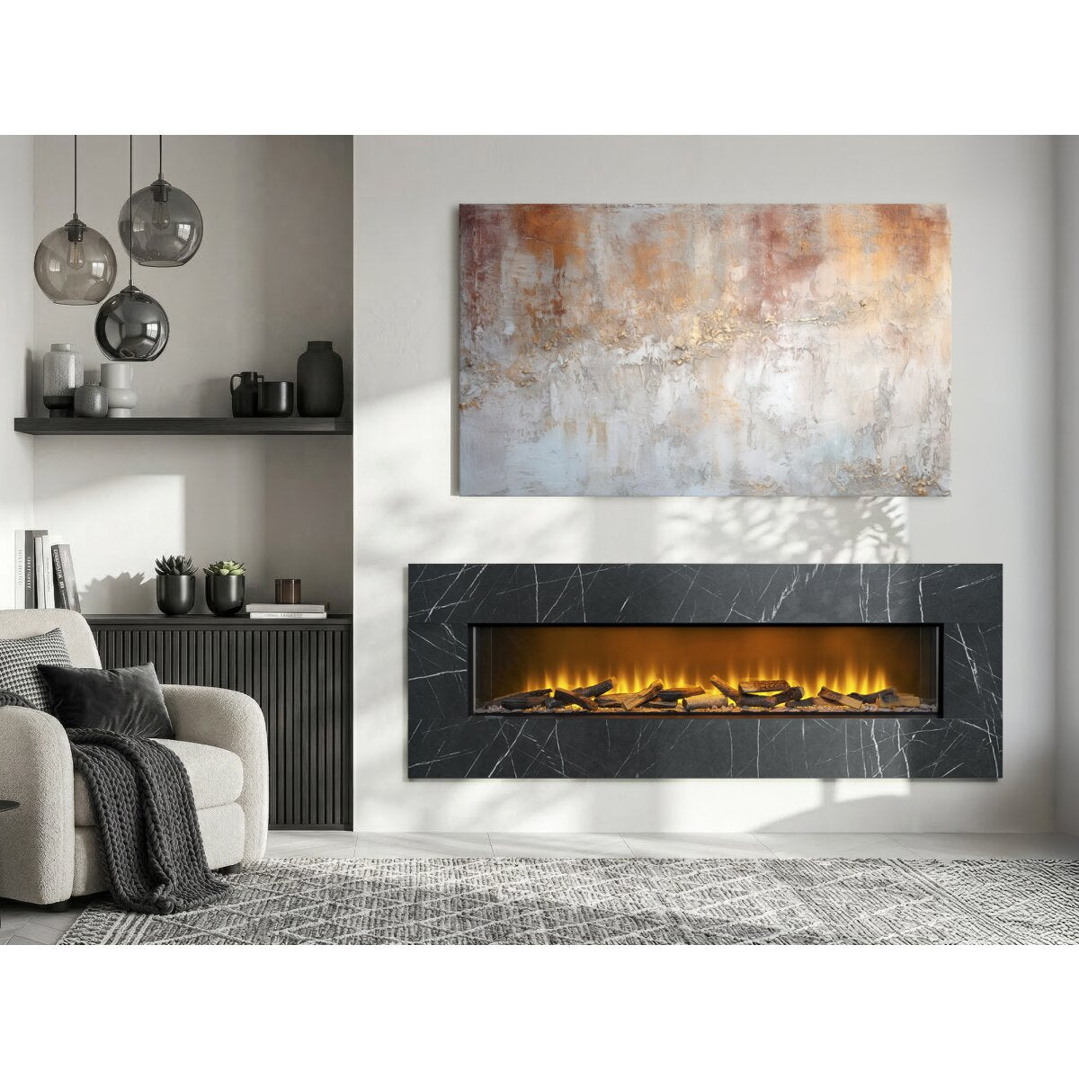 Acantha Pinnacle Fully Inset Media Wall Fire with Fascia, 2kW