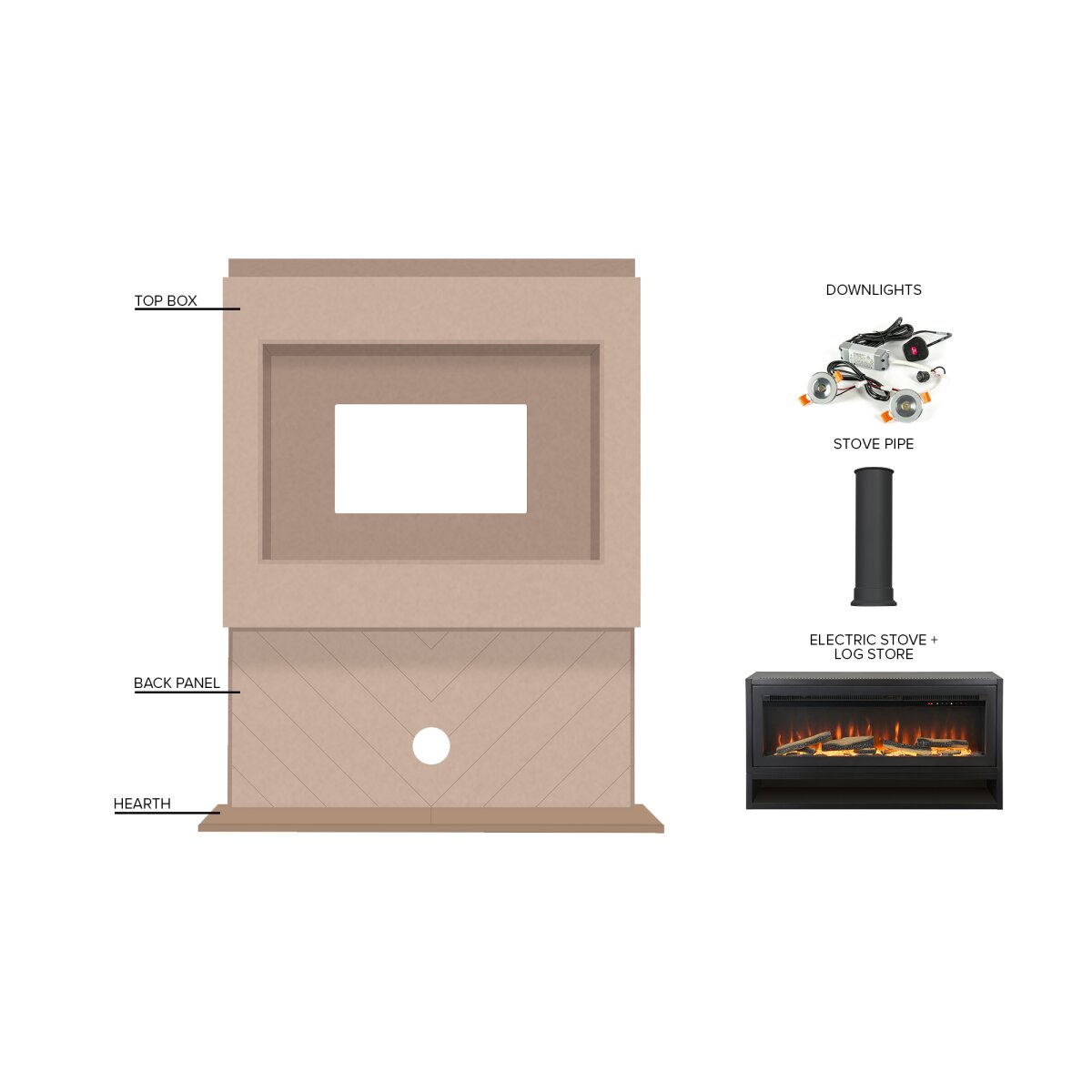 Acantha Pre-Built Media Wall 3 with Vision Electric Media Stove, 2kW, image 6