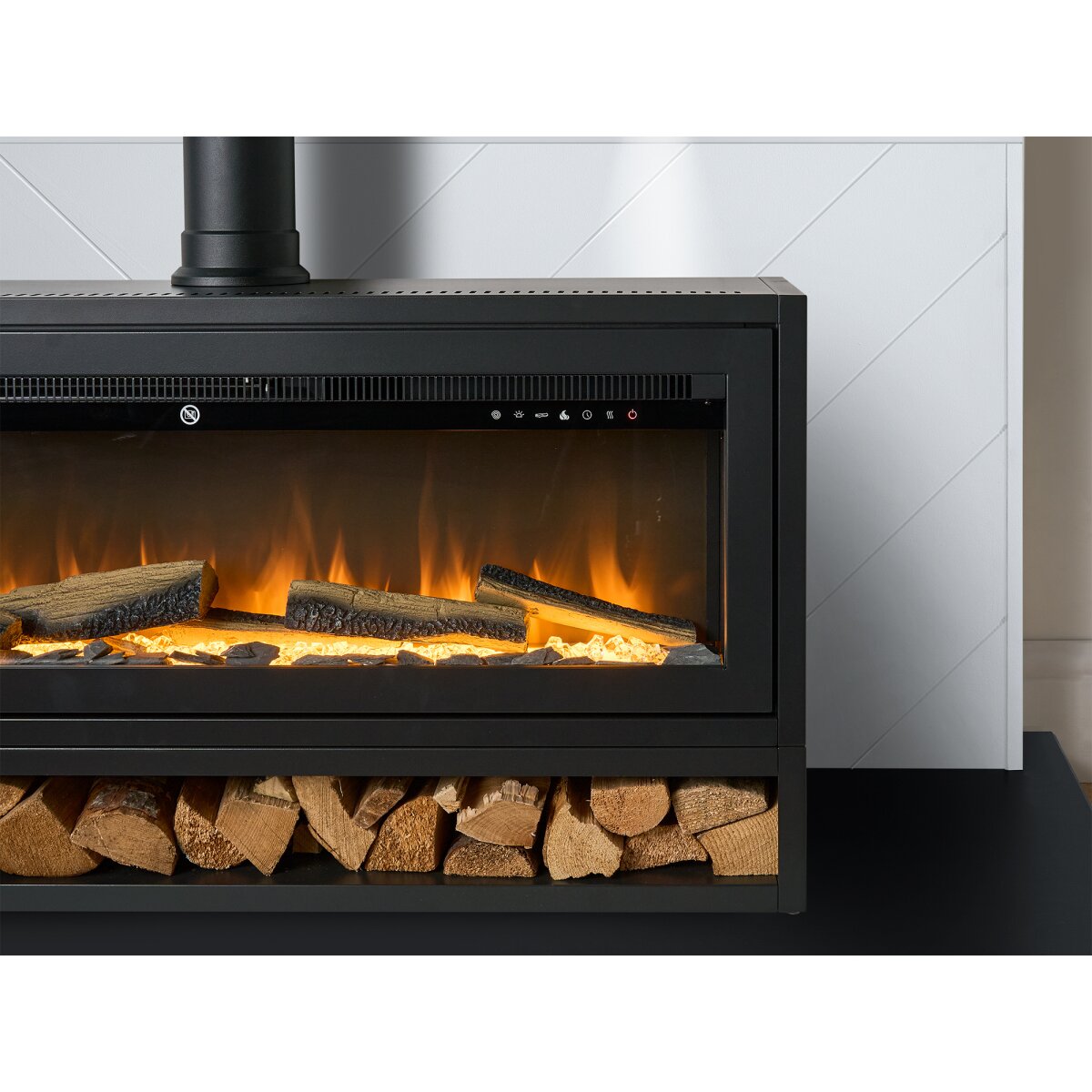 Acantha Pre-Built Media Wall 3 with Vision Media Stove and Log Store, image 8