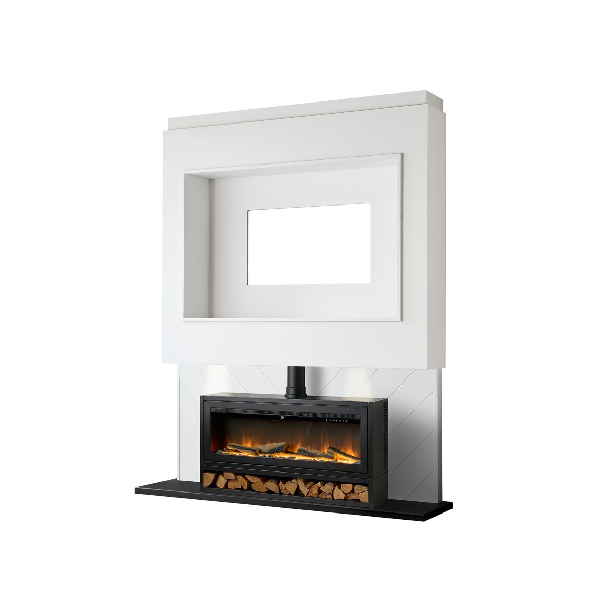 Acantha Pre-Built Media Wall 3 with Vision Media Stove and Log Store, image 7