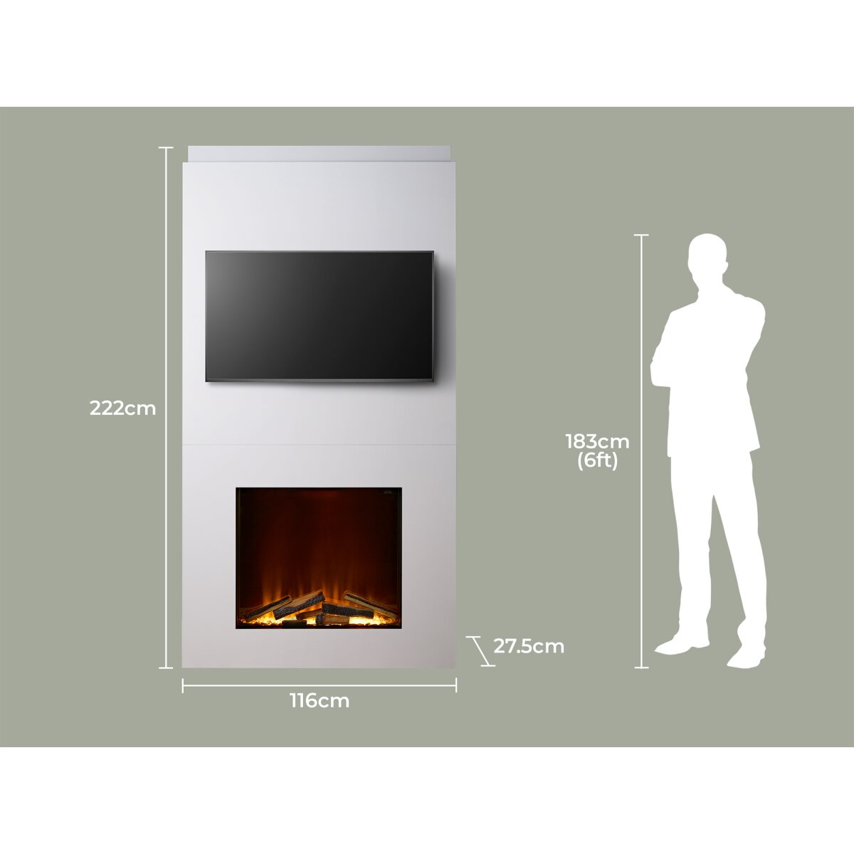 Acantha Pre-Built Media Wall with Aspire 70 SQ Electric Fire, 2kW, image 4