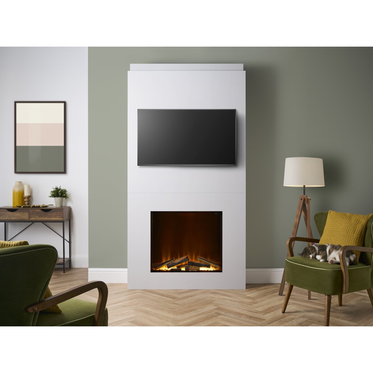 Acantha Pre-Built Media Wall with Aspire 70 SQ Electric Fire, 2kW