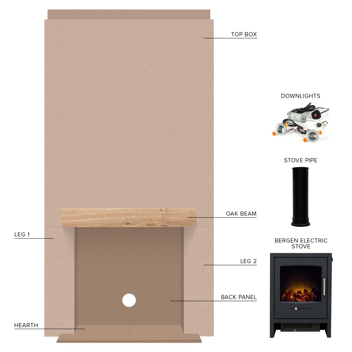 Acantha Pre-Built Stove Media Wall 1 with Adam Bergen Stove, Charcoal Grey, image 2