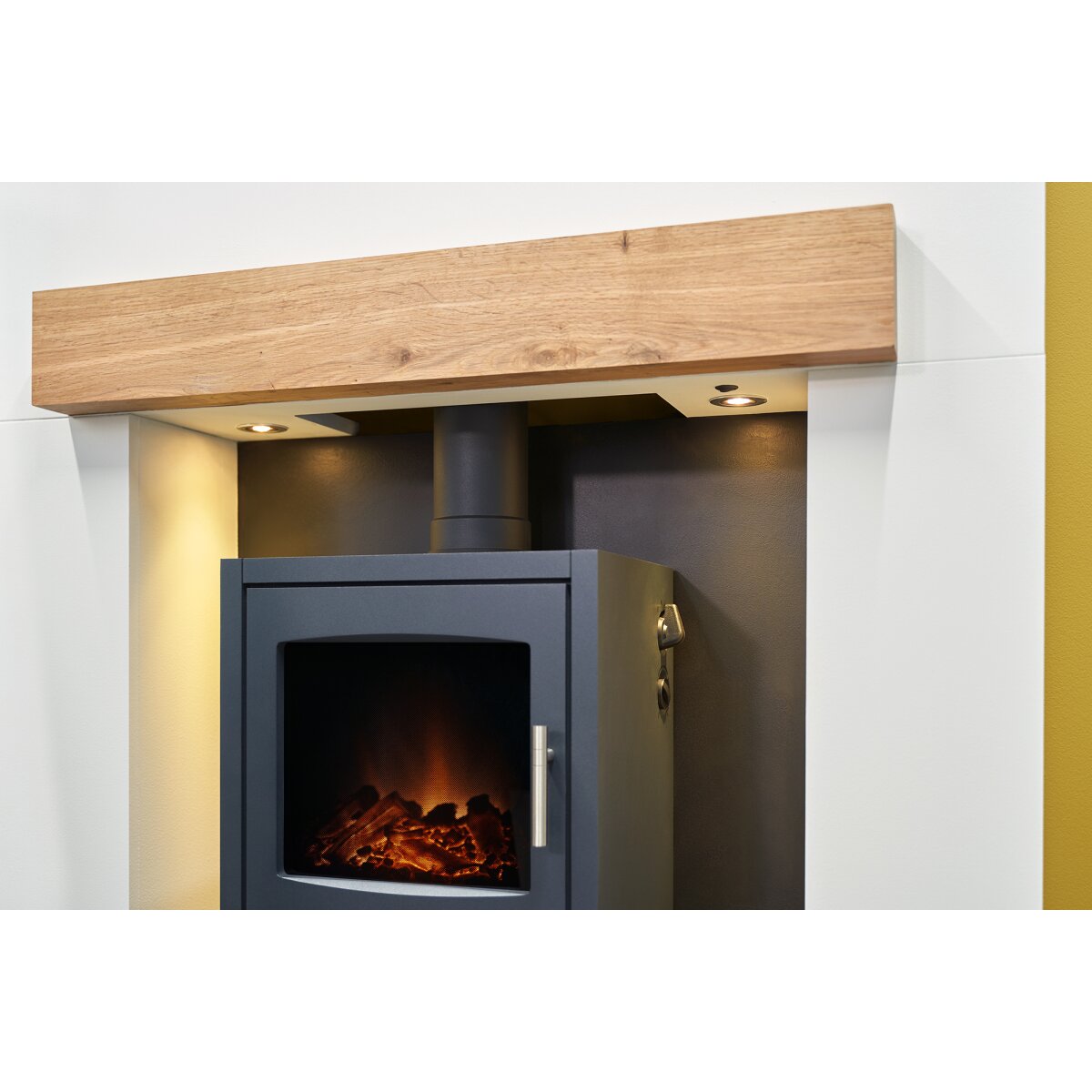 Acantha Pre-Built Stove Media Wall 1 with Adam Bergen Stove, Charcoal Grey, image 4