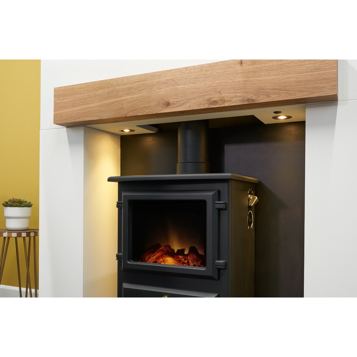 Acantha Pre-Built Stove Media Wall 1 with Adam Hudson Electric Stove, Black, image 4