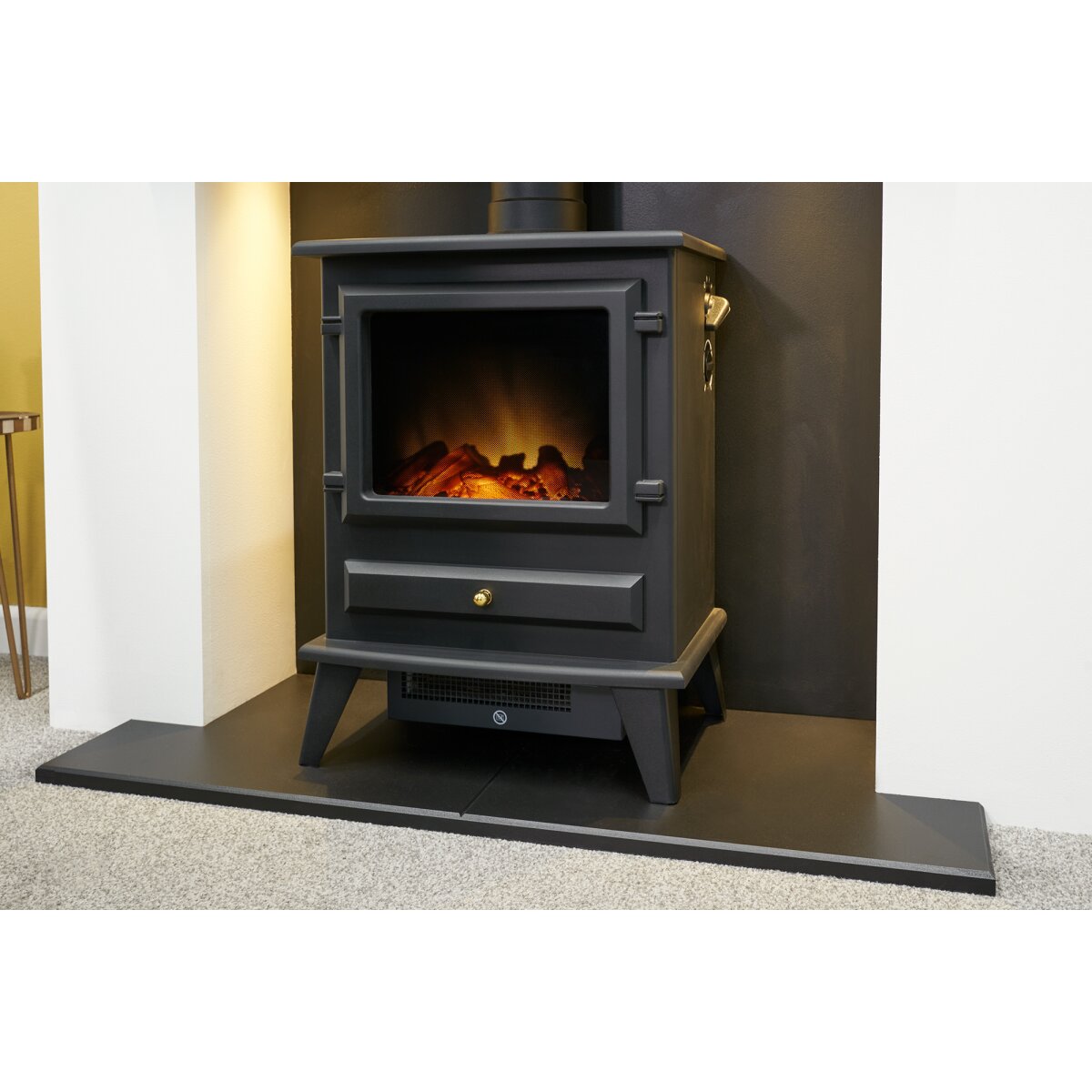 Acantha Pre-Built Stove Media Wall 1 with Adam Hudson Electric Stove, Black, image 3
