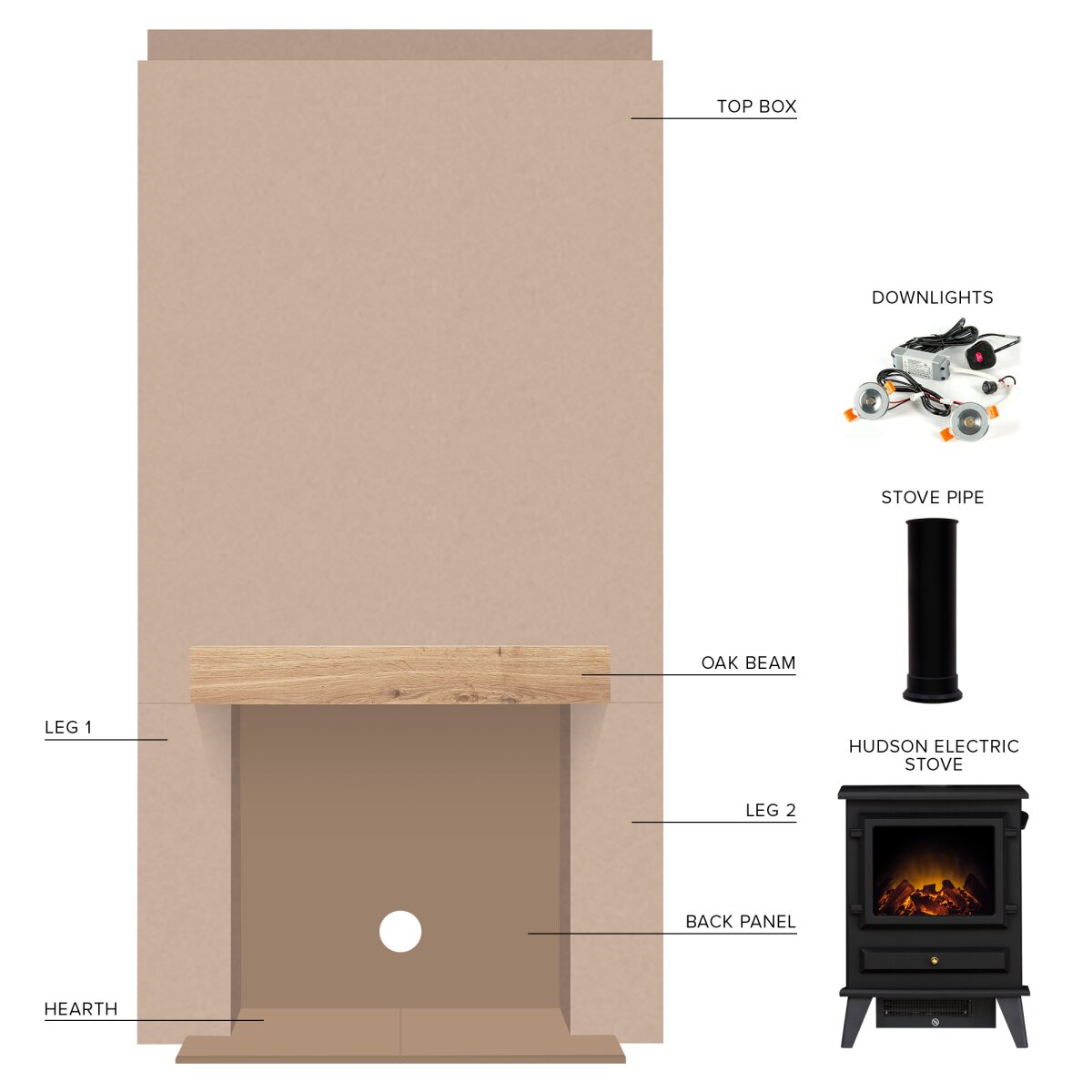 Acantha Pre-Built Stove Media Wall 1 with Adam Hudson Electric Stove, Black, image 2