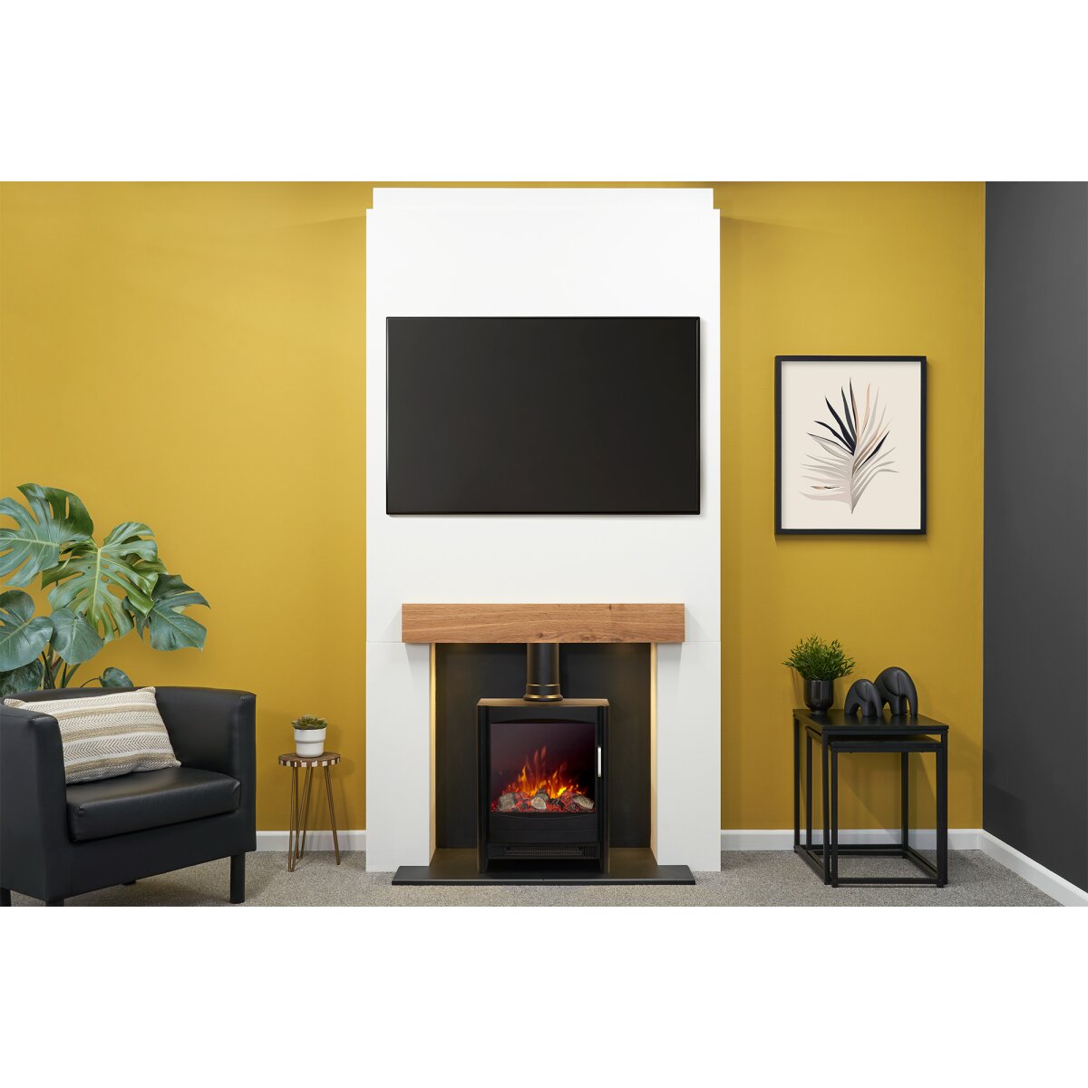 Acantha Pre-Built Stove Media Wall 1 with Sureflame Keston Stove, Black