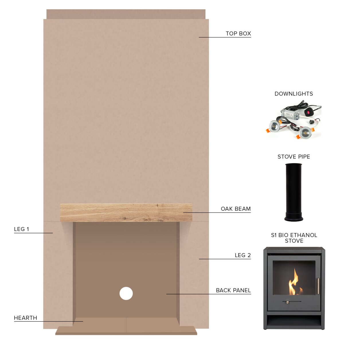 Acantha Pre-Built Stove Media Wall 1 with OKO S1 Bioethanol Stove, 3kW, image 2