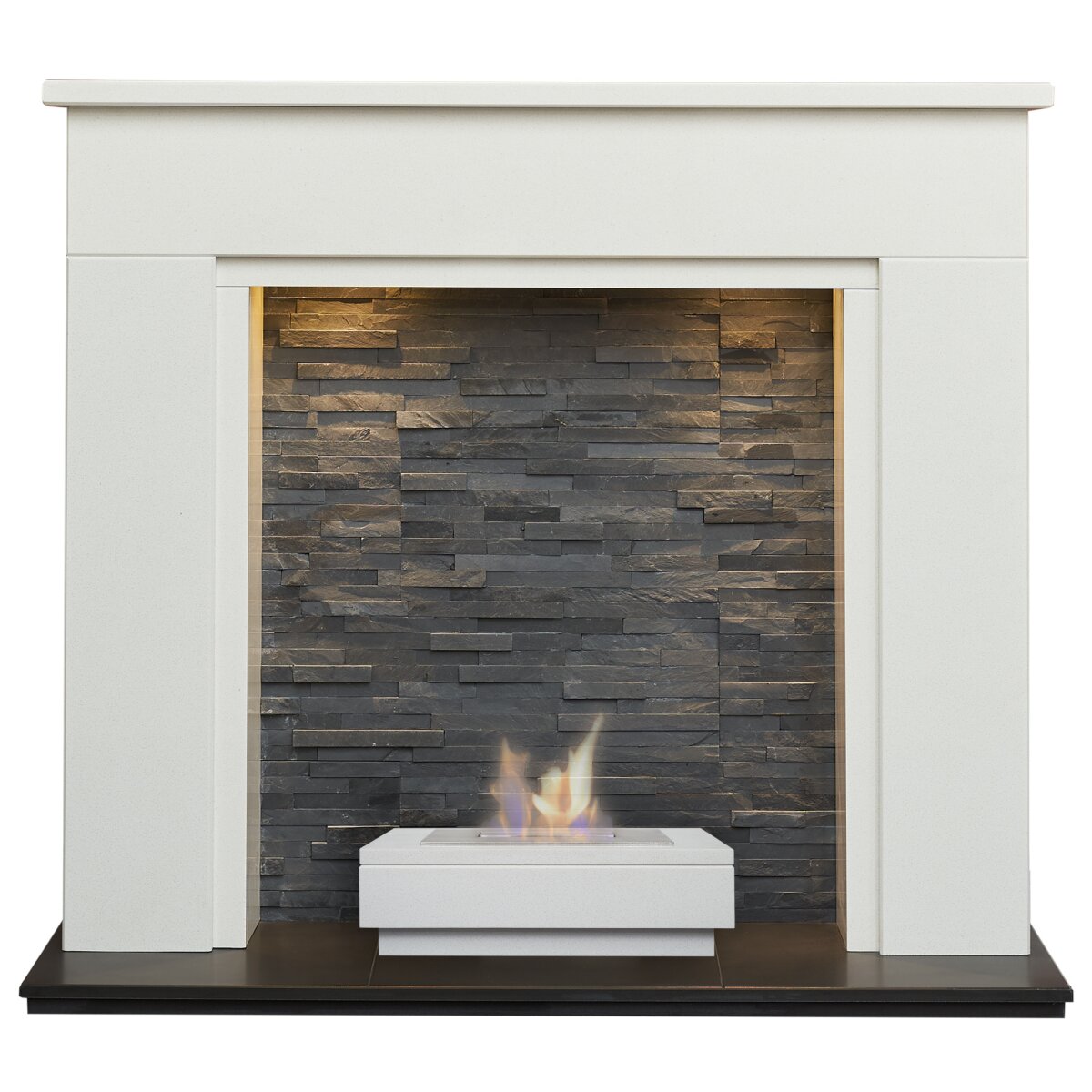 Acantha Rimini White Marble Stove Fireplace with Downlights, With Altea bioethanol burner