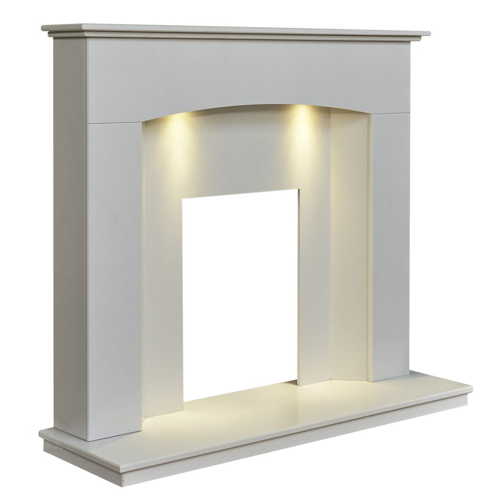 Acantha Tuscon White Marble Fireplace with Downlights, 48 Inch, image 2