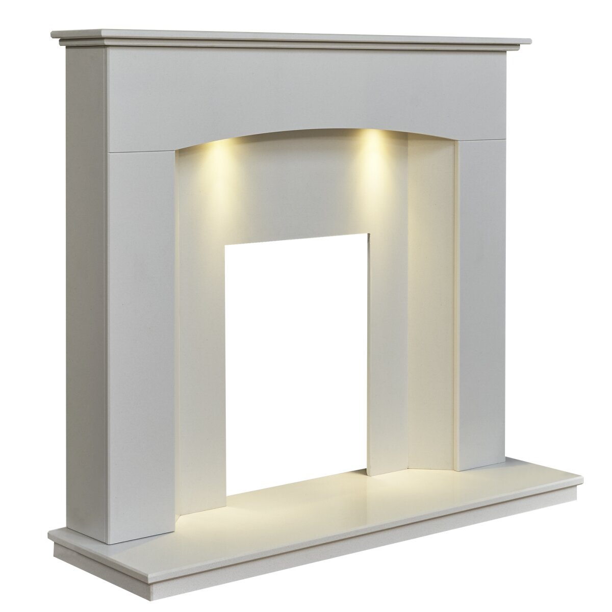 Acantha Tuscon White Marble Fireplace with Downlights, 48 Inch, image 2