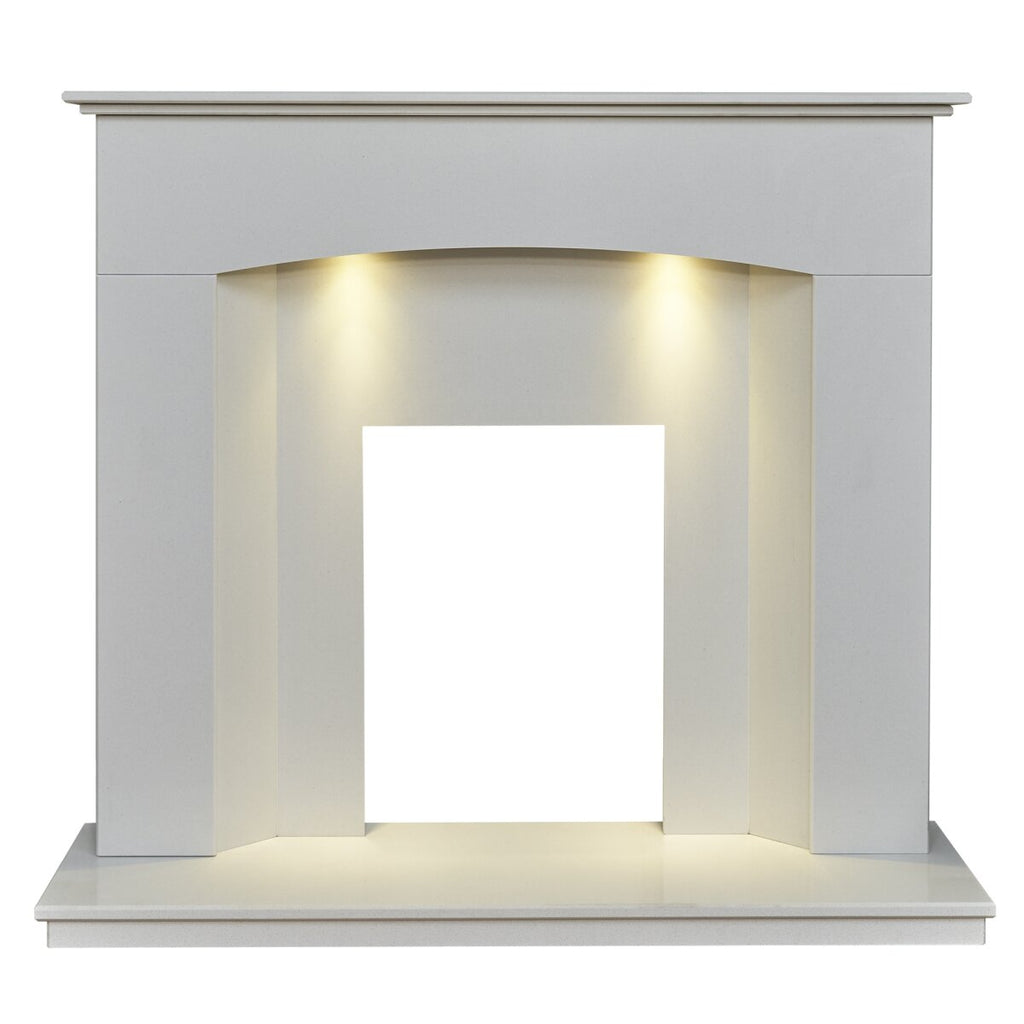 Acantha Tuscon White Marble Fireplace with Downlights, Surround only