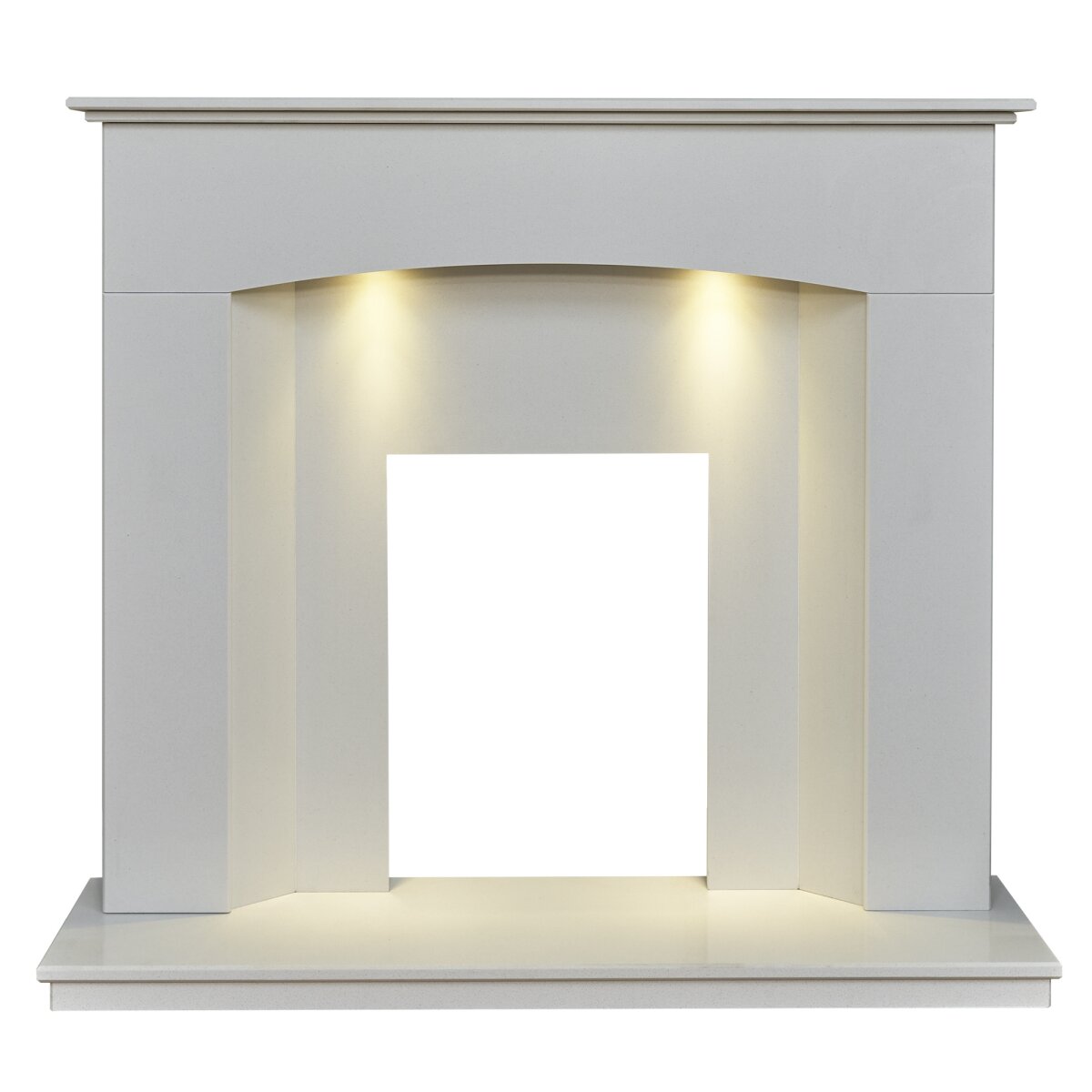 Acantha Tuscon White Marble Fireplace with Downlights, 48 Inch