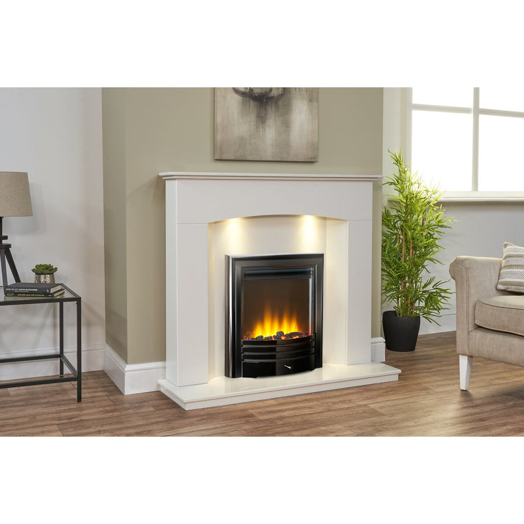 Acantha Tuscon White Marble Fireplace with Downlights, 48 Inch, image 17