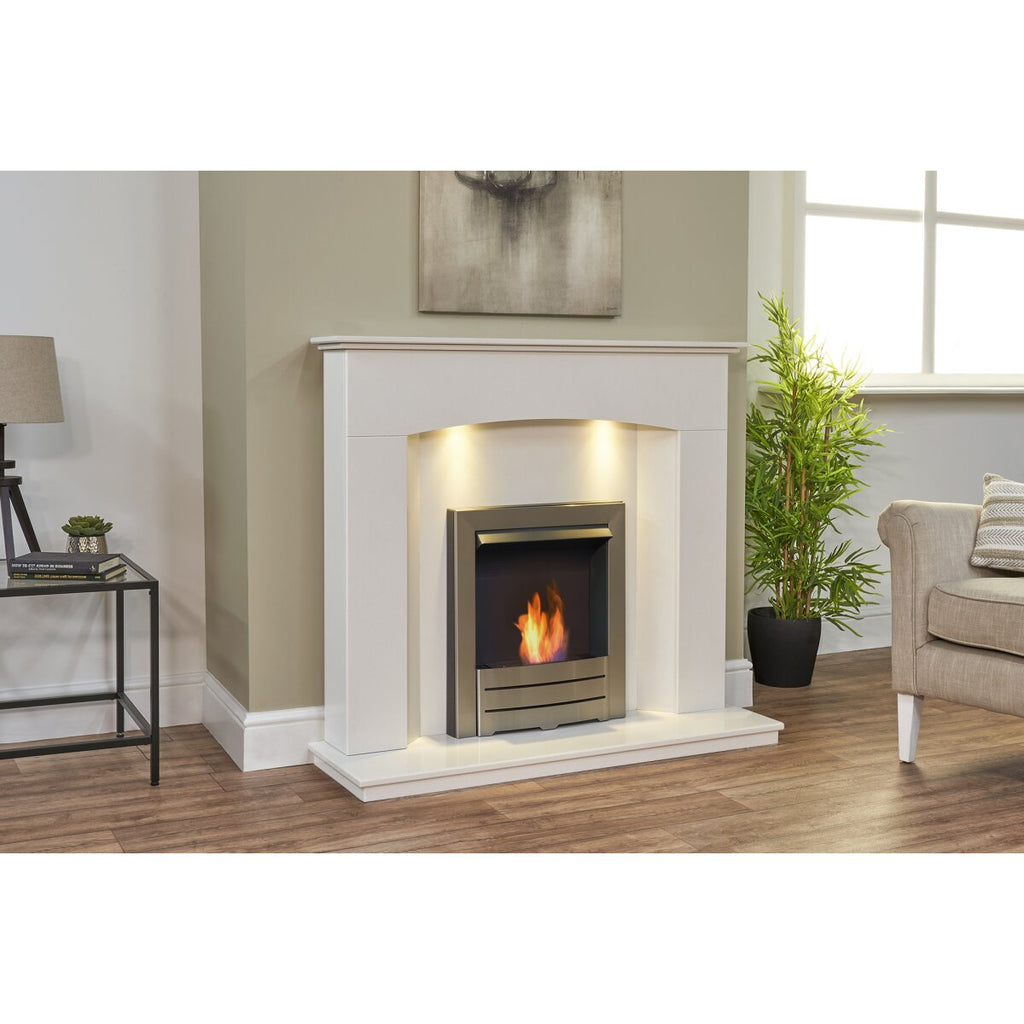 Acantha Tuscon White Marble Fireplace with Downlights, 48 Inch, image 15